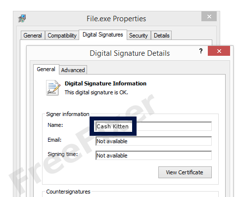 Screenshot of the Cash Kitten certificate